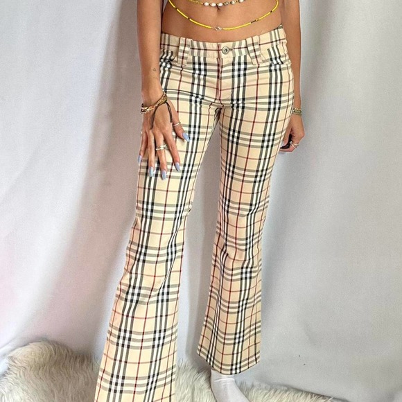 Burberry Pants - Burberry Beige Nova Check Cropped Flare Pants